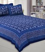 Royal Blue Palm Tree Pure Cotton Jaipuri Dabu Print Bedsheet