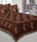 Brown Base Khadi Print Hand Work Silk Double Bed Sheet
