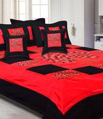 Red Base Machine Embroidery Black Patch Work Silk Double Bed Sheet