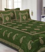 Mahendi Green Base Khadi Print Hand Work Silk Double Bedseet