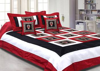 Maroon White Base Machine Embroidery and Zari Thread Work Silk Double Bed Sheet 1