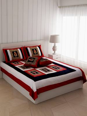 Maroon White Base Machine Embroidery and Zari Thread Work Silk Double Bed Sheet 2