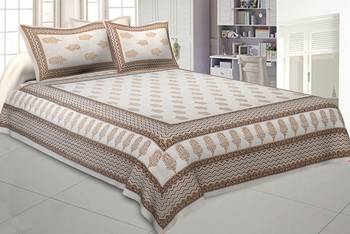 Peaceful Cream Double Bedsheet with Gold Work 1