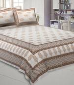 Peaceful Cream Double Bedsheet with Gold Work