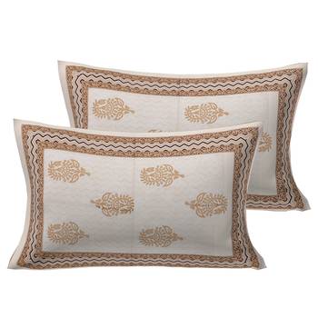 Peaceful Cream Double Bedsheet with Gold Work 2