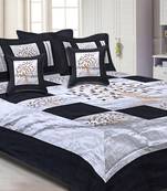 Gray Base Machine Embroidery Black Patch Work Silk Double Bed Sheet