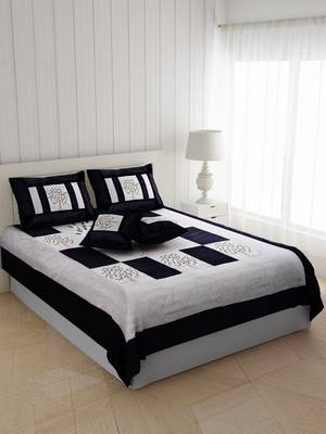 Gray Base Machine Embroidery Black Patch Work Silk Double Bed Sheet 2