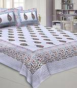 King Size Double Bedsheet White Colorful Paisley Satrangi