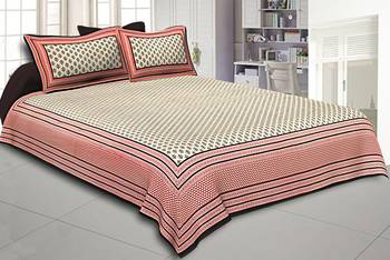 King Size Double Bedsheet Block Print Black Border  Fine Cotton 1