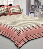 King Size Double Bedsheet Block Print Black Border  Fine Cotton