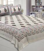 King Size Double Bedsheet Cream Colorful Paisley Satrangi