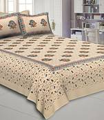 King Size Double Bedsheet Cream Satrangi Motif
