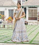 Light-grey printed silk unstitched lehenga