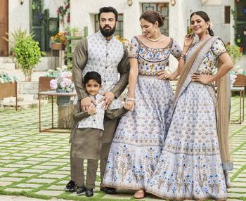 Light-grey printed silk unstitched lehenga 3