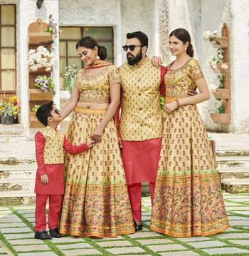 Light-yellow printed silk unstitched lehenga 2