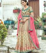Beige printed silk unstitched lehenga