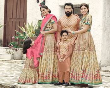 Beige printed silk unstitched lehenga 2