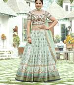 Light-green printed silk unstitched lehenga