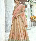 Beige printed silk unstitched lehenga
