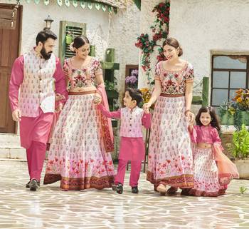 Cream printed silk unstitched lehenga 2