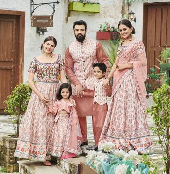 Peach printed silk unstitched lehenga 3