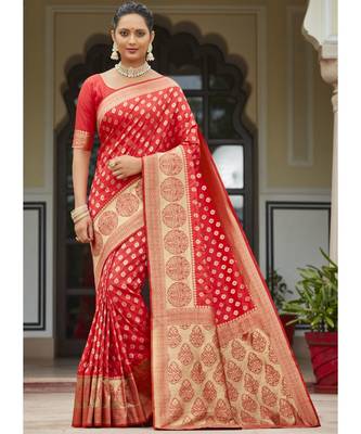 Red Woven Party Wear Art Silk Sarees 1