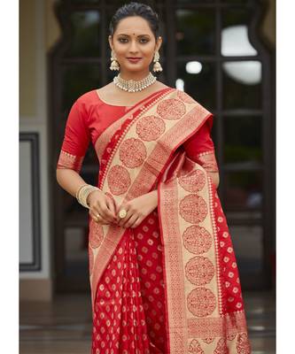 Red Woven Party Wear Art Silk Sarees 3