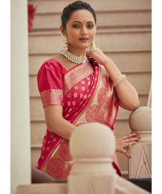 Rani Pink Woven Party Wear Art Silk Sarees 3