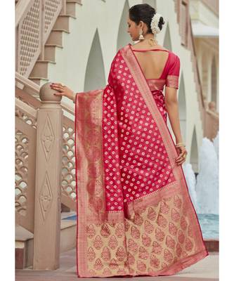 Rani Pink Woven Party Wear Art Silk Sarees 4