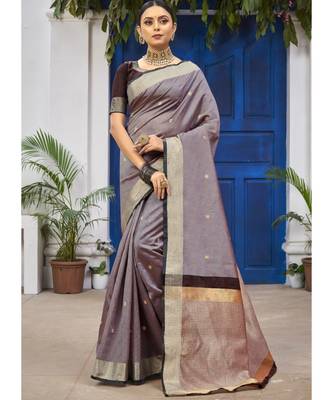 Brown Woven Party Wear Cotton Silk Sarees 1