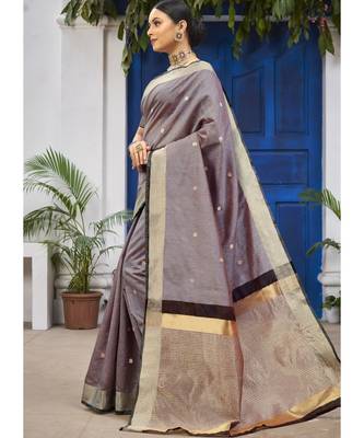 Brown Woven Party Wear Cotton Silk Sarees 2