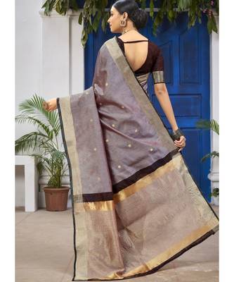 Brown Woven Party Wear Cotton Silk Sarees 3