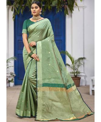 Sea Green Woven Party Wear Cotton Silk Sarees 1