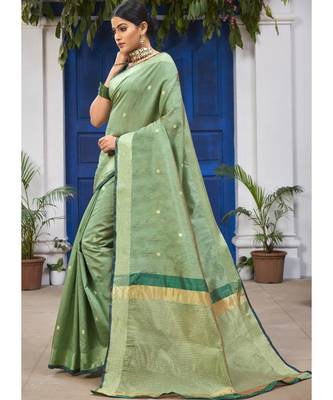Sea Green Woven Party Wear Cotton Silk Sarees 2
