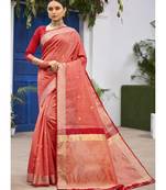 Dark Peach Woven Party Wear Cotton Silk Sarees