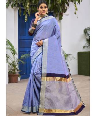 Sky Blue Woven Party Wear Cotton Silk Sarees 1