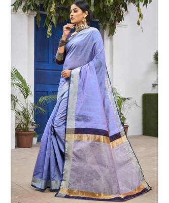 Sky Blue Woven Party Wear Cotton Silk Sarees 2