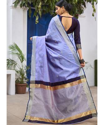 Sky Blue Woven Party Wear Cotton Silk Sarees 3