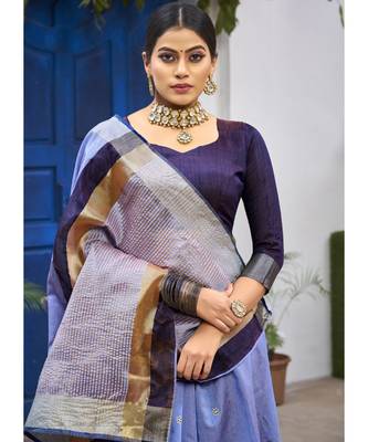 Sky Blue Woven Party Wear Cotton Silk Sarees 4