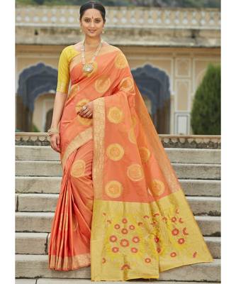 Light Orange Woven Party Wear Art Silk Sarees 1