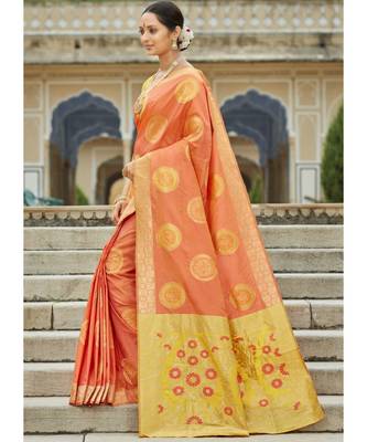 Light Orange Woven Party Wear Art Silk Sarees 2