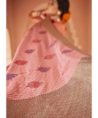 Peach Woven Party Wear Cotton Silk Sarees 3