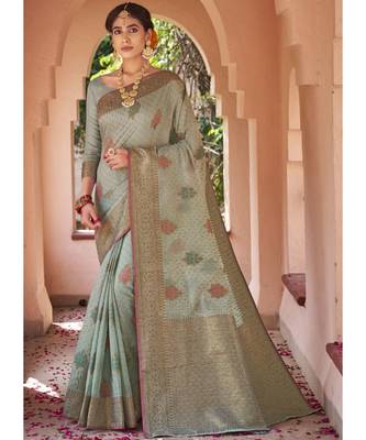 Grey Woven Party Wear Cotton Silk Sarees 1