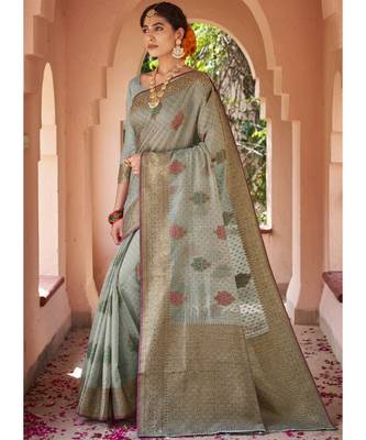 Grey Woven Party Wear Cotton Silk Sarees 2