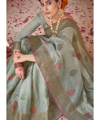 Grey Woven Party Wear Cotton Silk Sarees 3