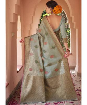 Grey Woven Party Wear Cotton Silk Sarees 4