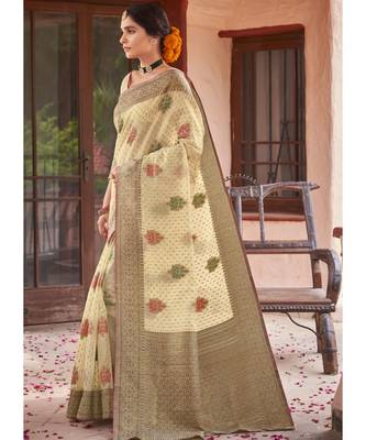 Off White Woven Party Wear Cotton Silk Sarees 2