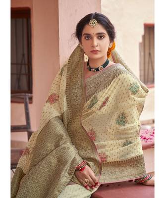 Off White Woven Party Wear Cotton Silk Sarees 3