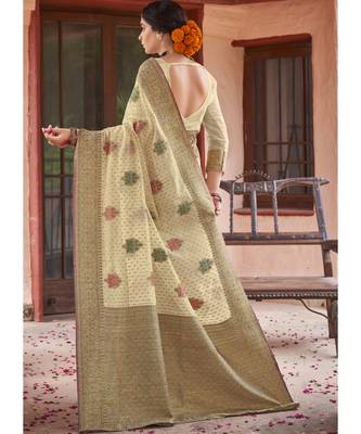 Off White Woven Party Wear Cotton Silk Sarees 4