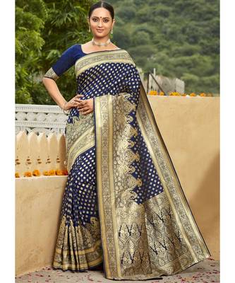 Navy Blue Woven Party Wear Art Silk Sarees 1